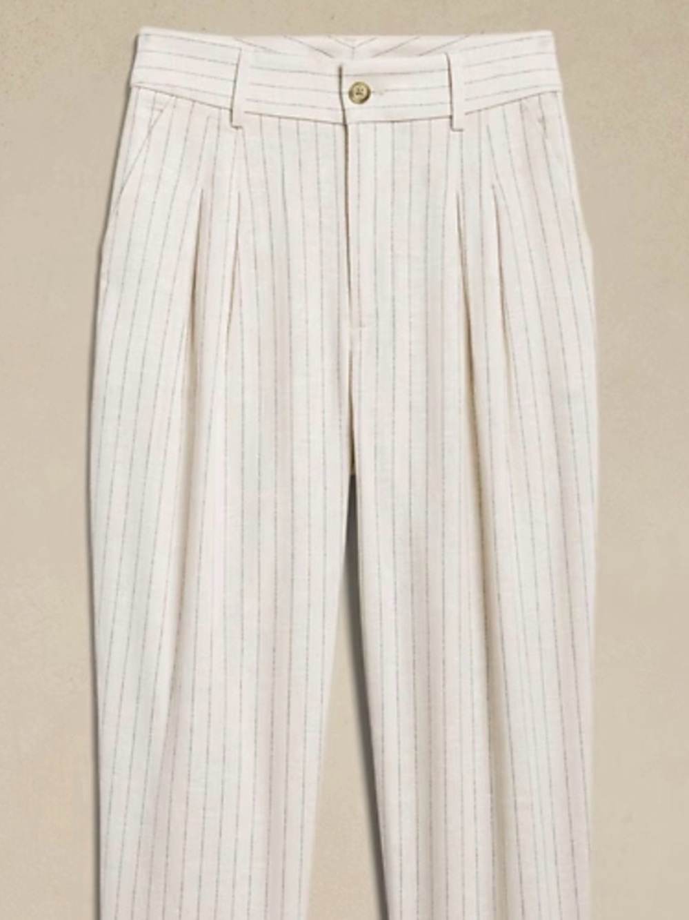 Banana Republic Cream Pinstripe High-Waist Pleated Trousers - Size 8